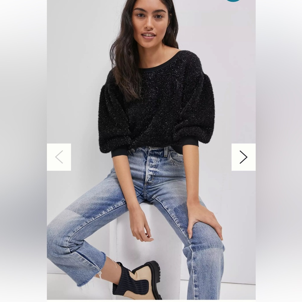 ANTHROPOLOGIE Maeve Pamela Tinsel Shimmer Sweater Black Medium NWT